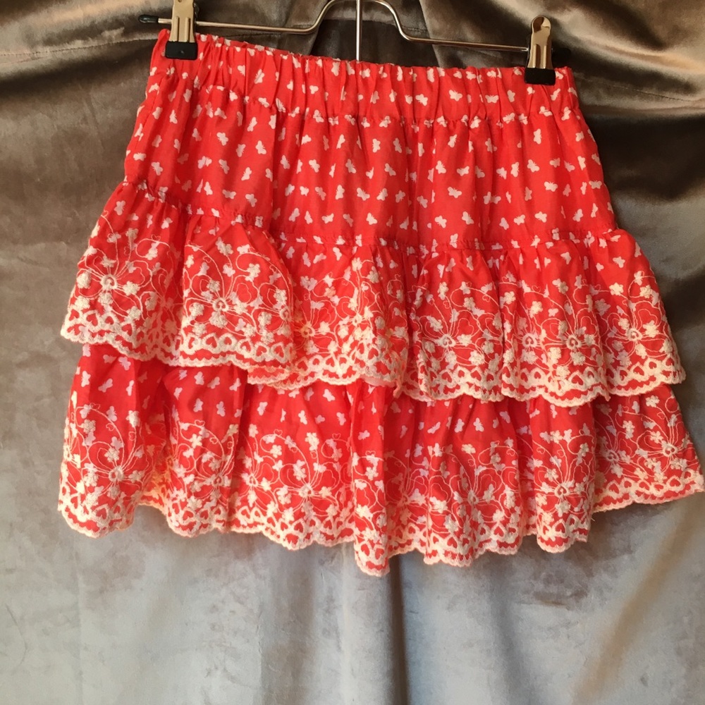 Rachael & Chloe Red Mini Skirt Cotton Embroidery
